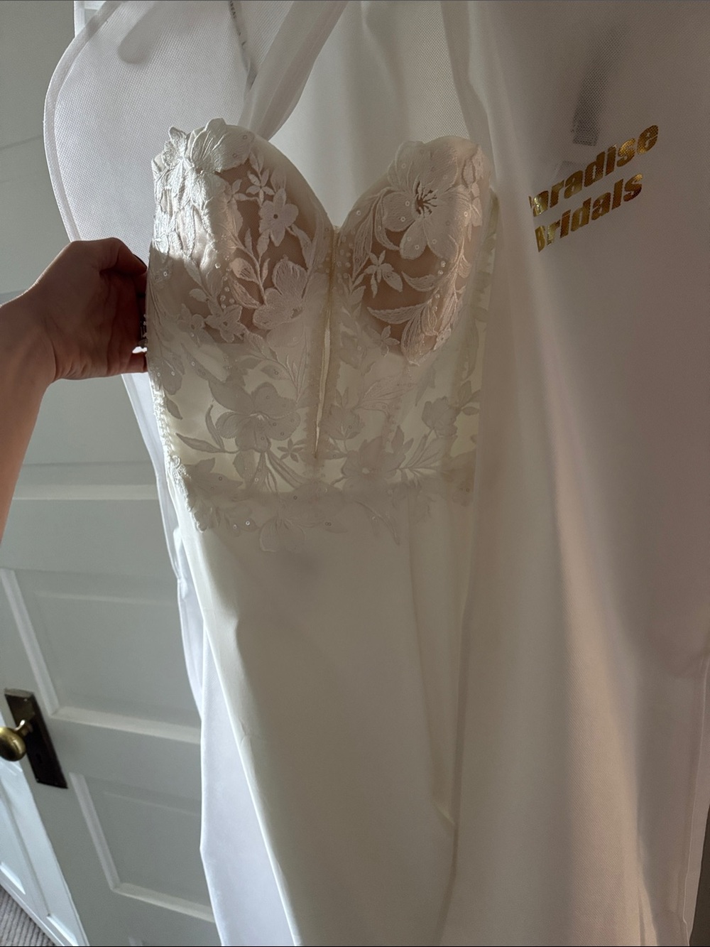 Strapless Floral Lace Bodice Wedding Dress - Ivory